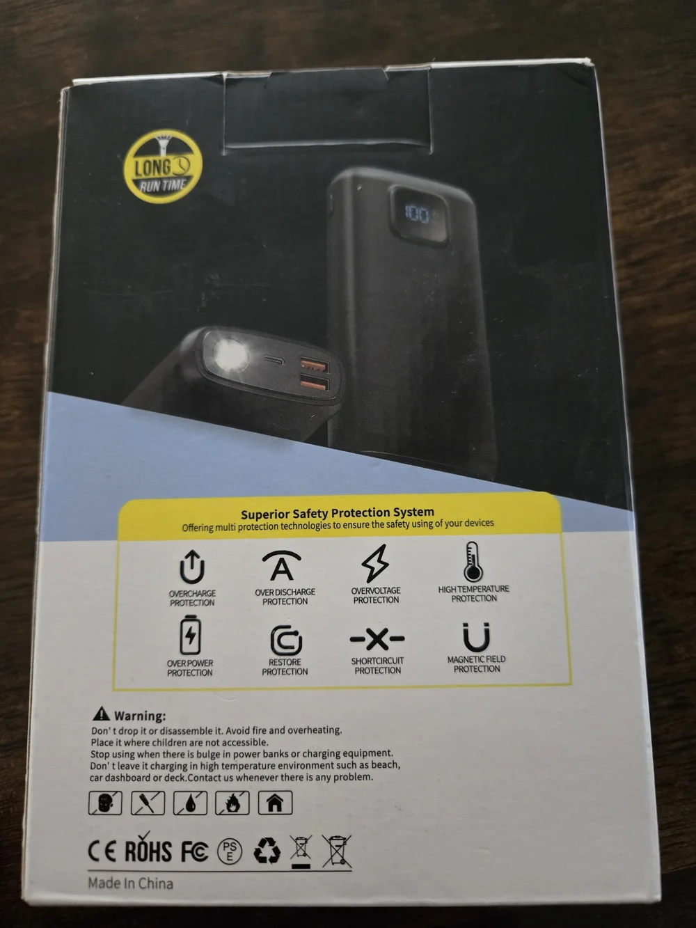 Portable Power Bank with LED Display and Flashlight - Black